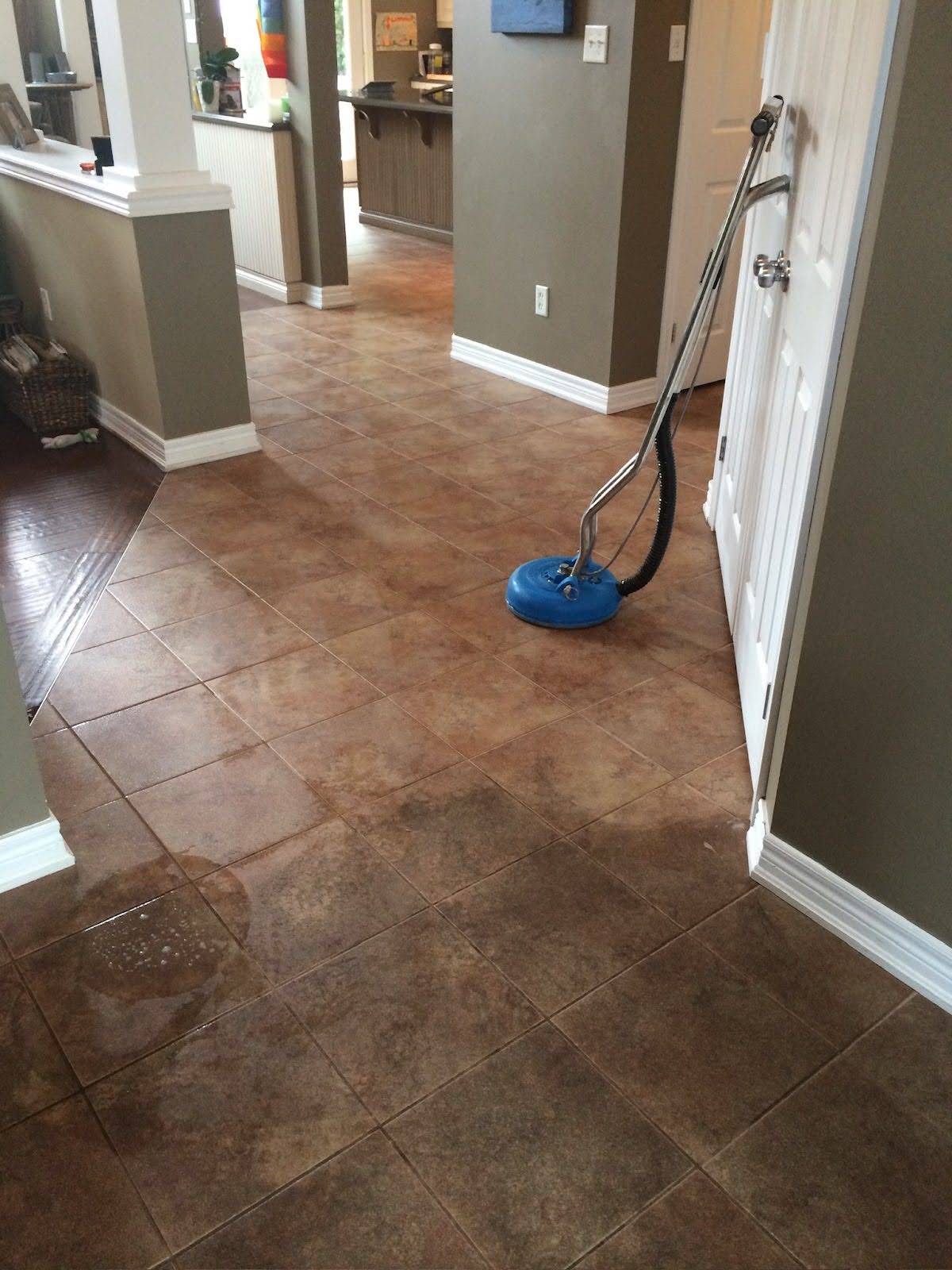 Hallway and kitchen Tile and Grout getting professionally cleaned by Amazing Results Oakville.