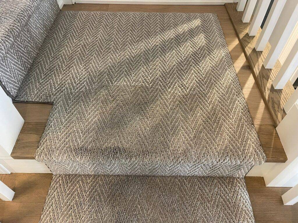 Carpet going upstairs in an Oakville home professionally cleaned by Amazing Results.